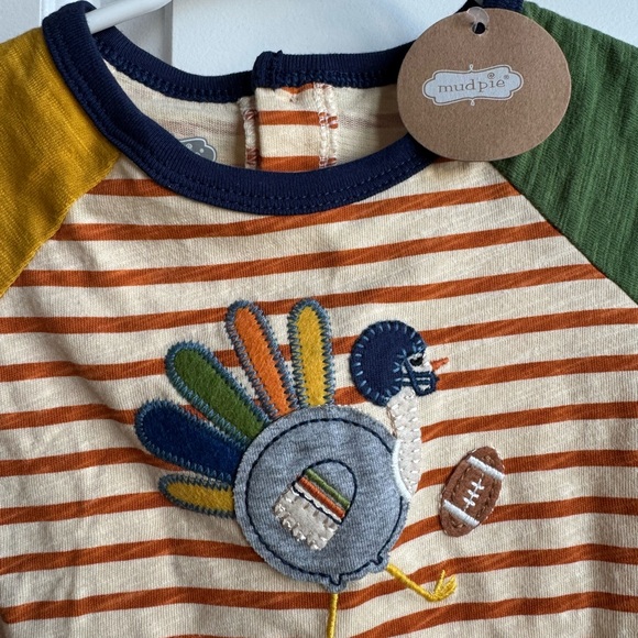 Mud Pie Multicolor Turkey Appliqué Kids Footie - Picture 3 of 4